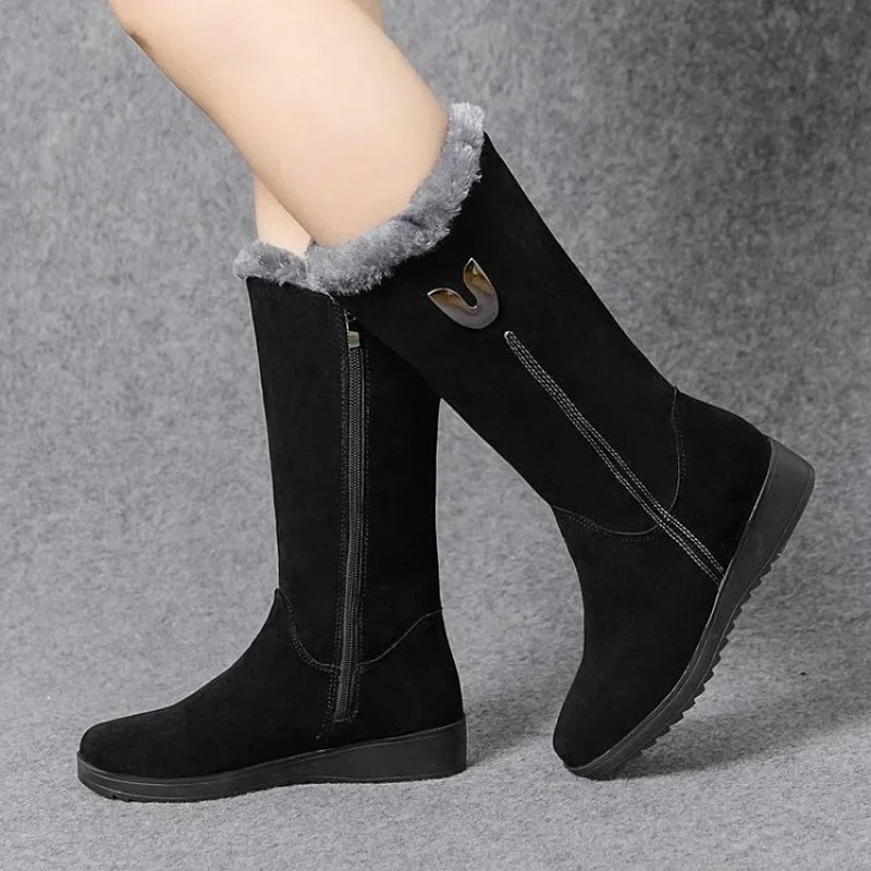 Warm Chelsea High Fur Boots Women 2025 Winter Shoes for Women Chunky Mid-calf