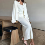 Women's Fashion Three Piece Set Solid Knitted Vest Long Sleeve Single Breasted Coat Chic Maxi Skirt Outfit Winter Casual Dress
