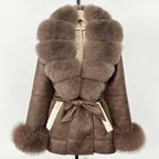 Women's Large Faux Fur Leather Jacket Warm Autumn Winter Outwear High Street