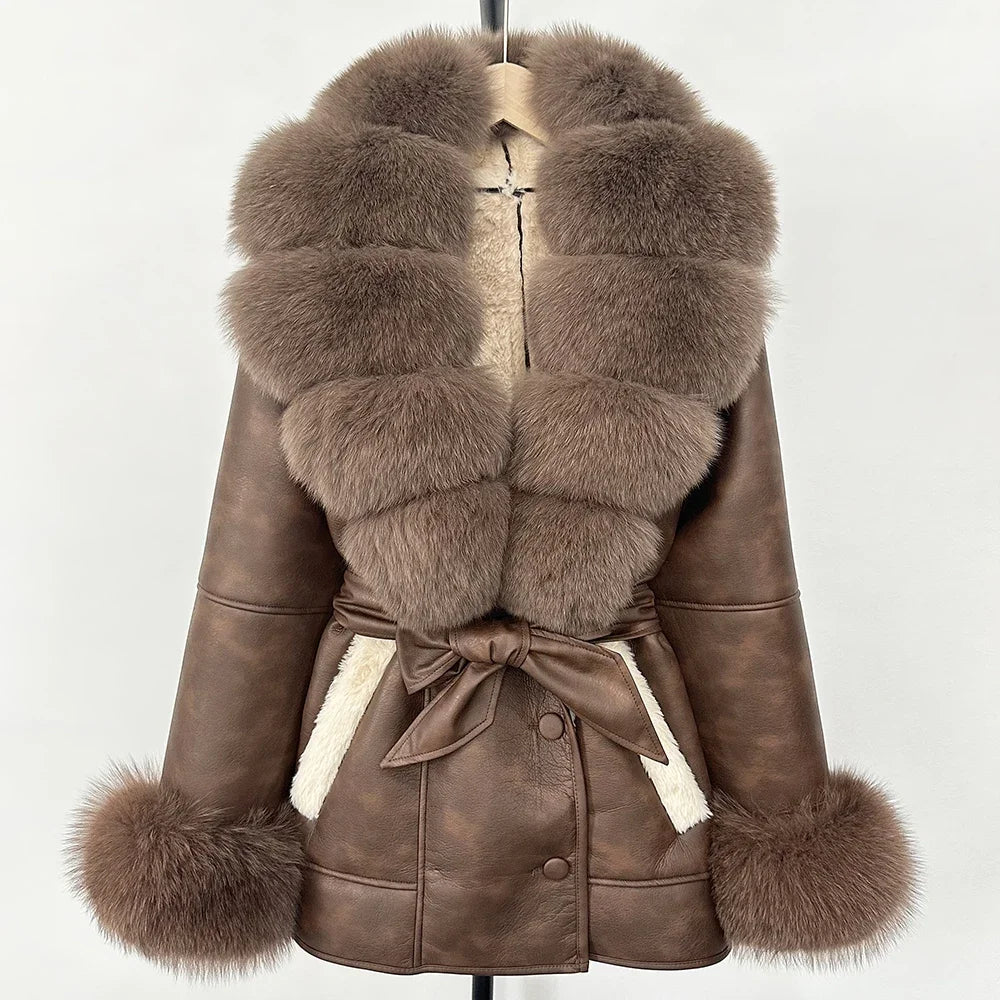 Women's Large Faux Fur Leather Jacket Warm Autumn Winter Outwear High Street