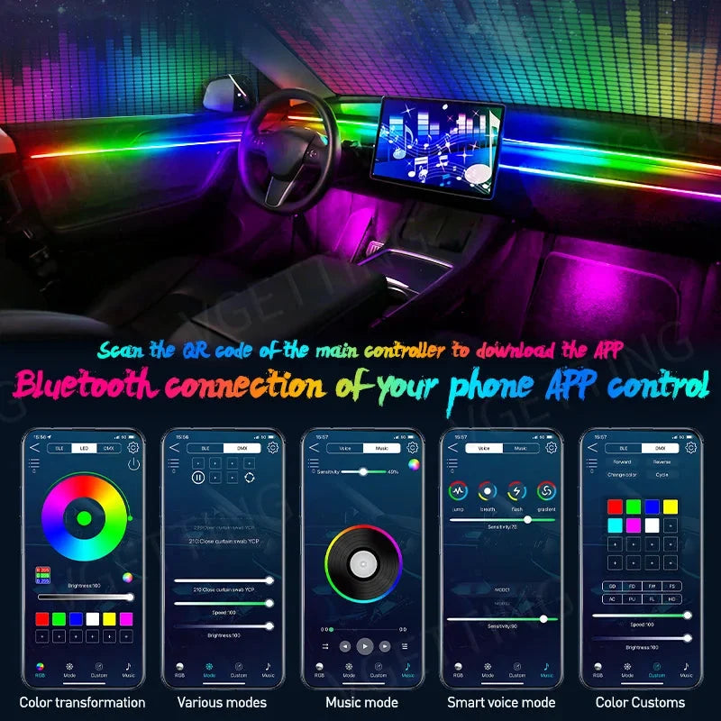 Car Ambient Lights RGB 64 Color Universal LED Interior