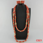 Latest Coral Jewelry Sets Nigerian Dubai Orange Necklace Sets of Beads African
