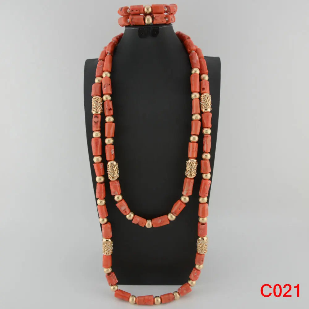Latest Coral Jewelry Sets Nigerian Dubai Orange Necklace Sets of Beads African