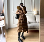 Winter Women's Ultra Light Warm Faux Fur Parka with Hooded Long Duck down Jacket White with Fur Collar Casual Snow Coat