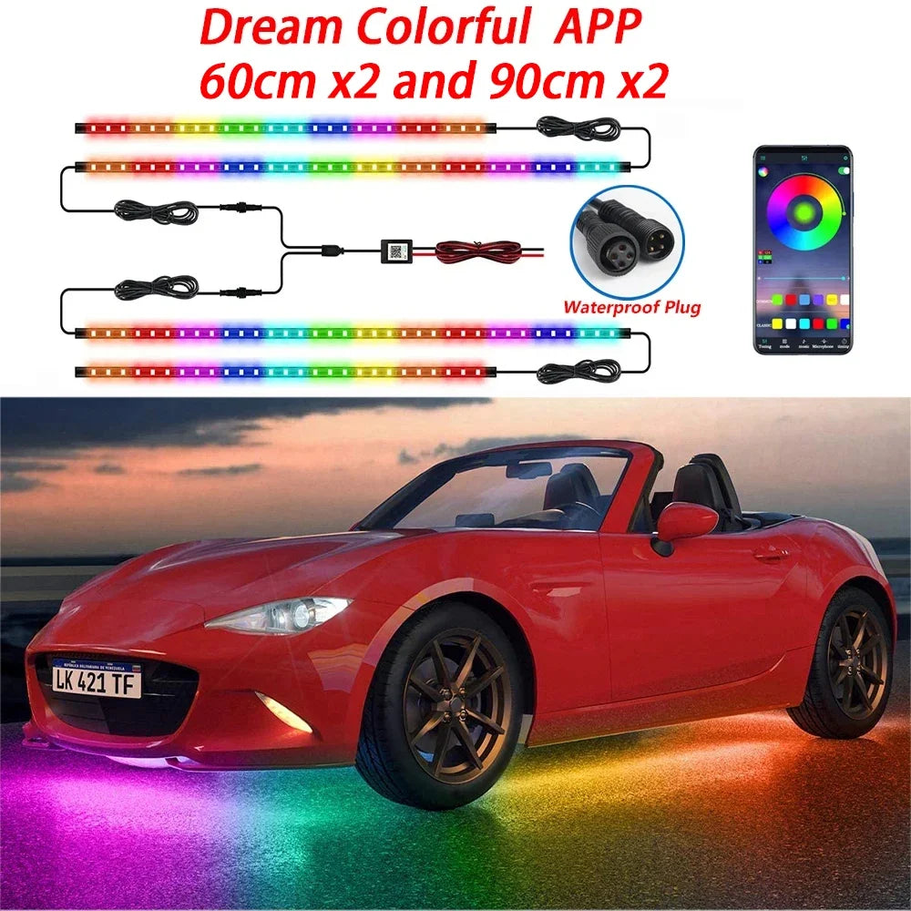 RGB Car Underglow LED Lights  Flexible 12V Underbody Ambient Light with App Control