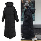 Women's Thickened Padded Cotton Parka Over-The-Knee Long Black down Coat Winter Warm Fashion Zipper Closure Slim Fit Female Jacket