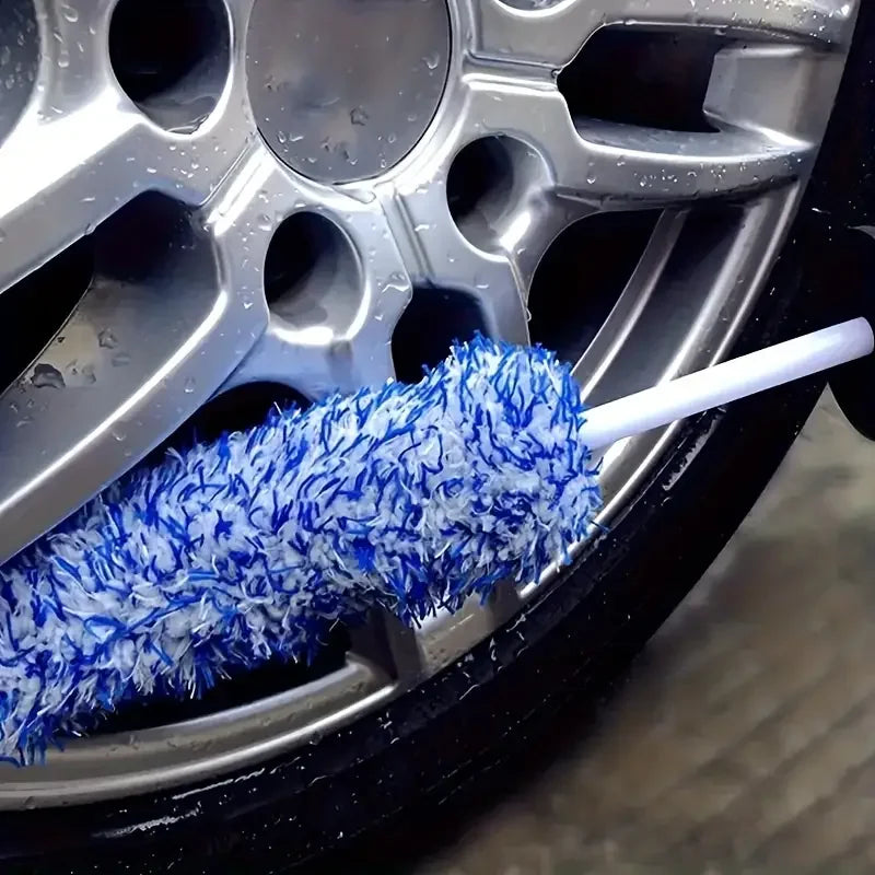 Car Wheel Cleaning Brush Plush Soft Bristle Rim & Tire Brush with Non-Slip Handle