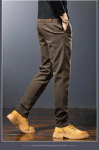 Men’s Slim Straight Stretch Twill Trousers – Smart Casual Cotton Pants