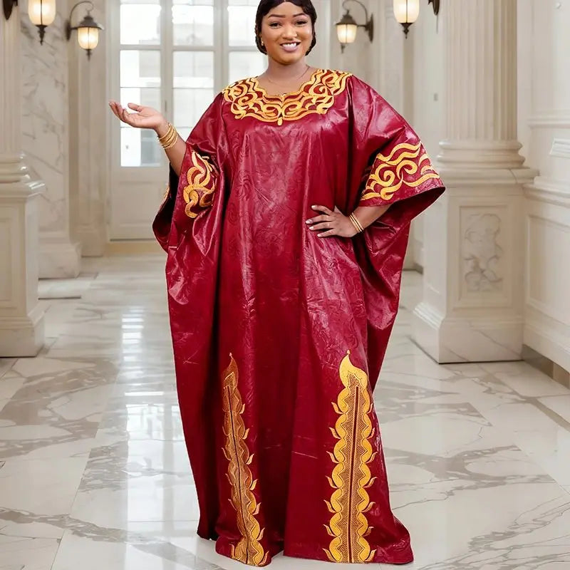 African Dresses for Women Dashiki Traditional Bazin Gown Ankara Embroidery Boubou Robe Nigeria Wedding Evening Party Dress