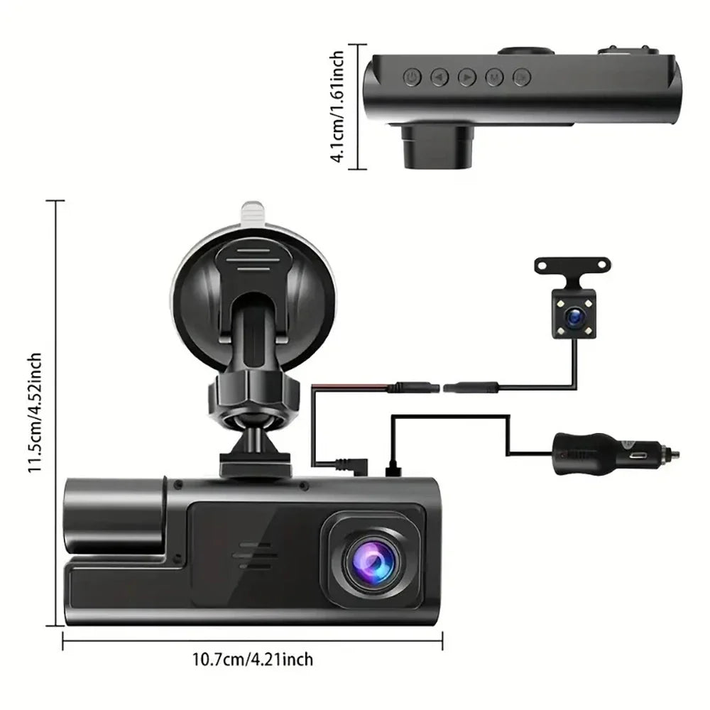 3 Lens Dash Cam 1080P Front, Rear & Interior Car Camera with WiFi & Night Vision