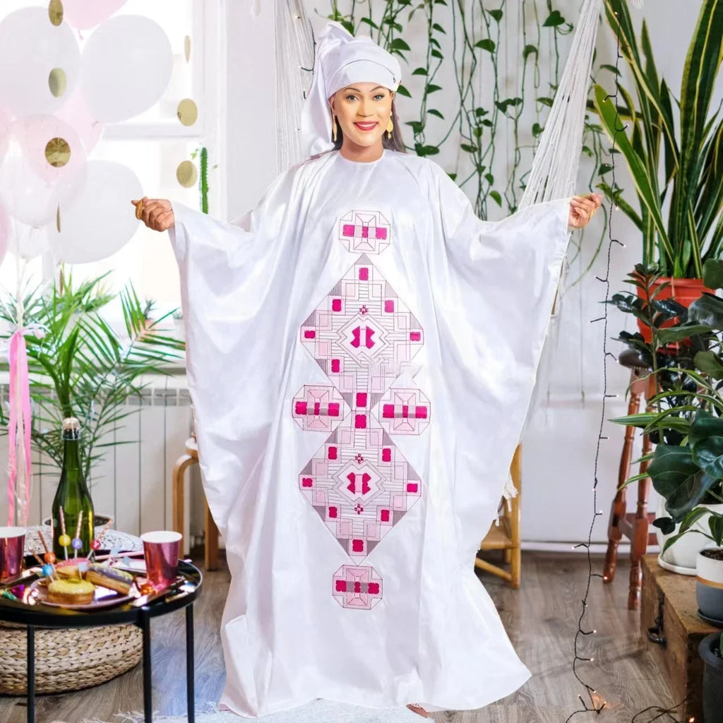 African Dress For Women's Plus Size Dress Bazin Riche Embroidery Floor Long Dress With Scarf