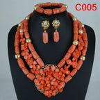 Latest Coral Jewelry Sets Nigerian Dubai Orange Necklace Sets of Beads African