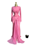 Mesh Maxi Dress with Bow-knot - Elegant Long Sleeve Sheer Dress for Women