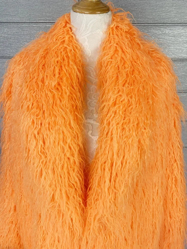 Faux Fur Jacket Women Long Coat Thick Fluffy Winter Warm Shaggy Overcoat Open Stitch Outerwear Turn Down Collar High Street