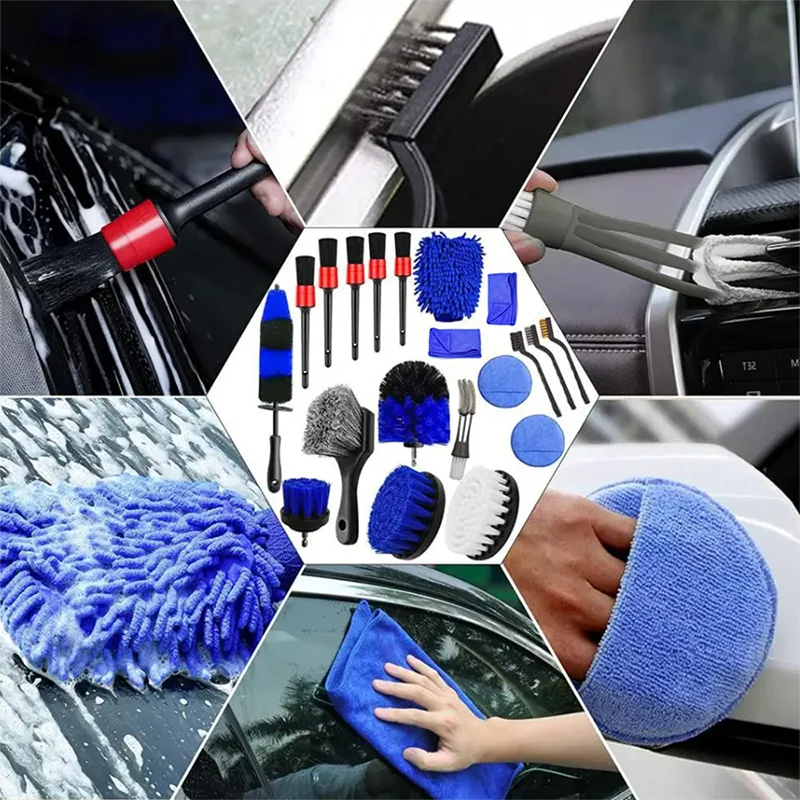 20PCS Car Detailing Brush Kit Wheel, Tire & Drill Cleaning Brush Set