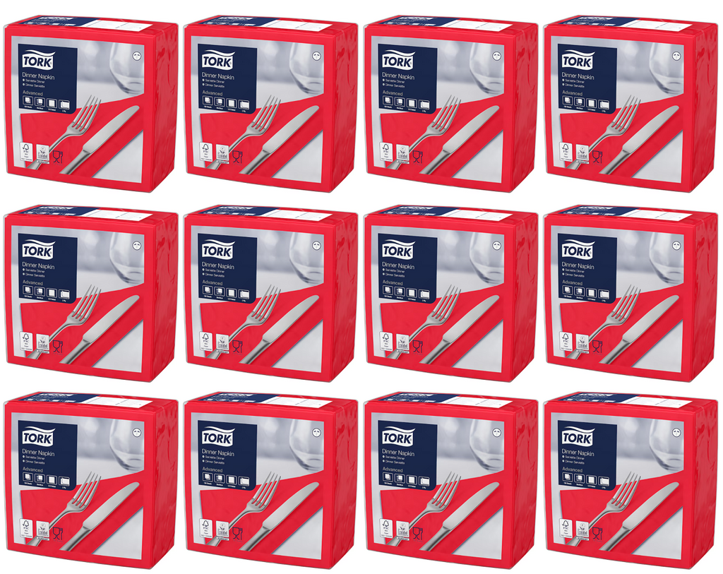 12 x Tork Dinner Napkin Red 2Ply 150Pk