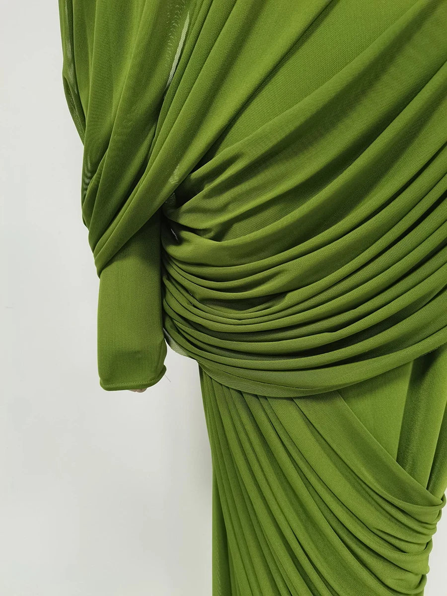 Women's Elegant Vintage Spliced Ribbon Turtleneck Long Sleeve Evening Maxi Dress