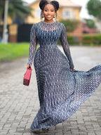 Women Two Piece Sets Skirt Round Neck Full Sleeve Print Tops Long Skirts