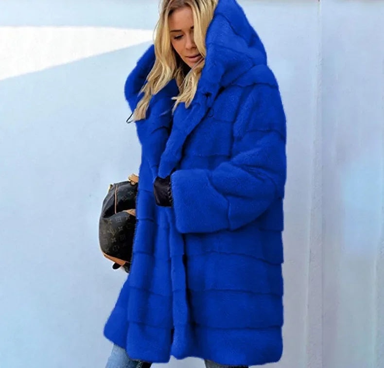 Women's Faux Fur Over Size Windbreaker Hooded Jackets
