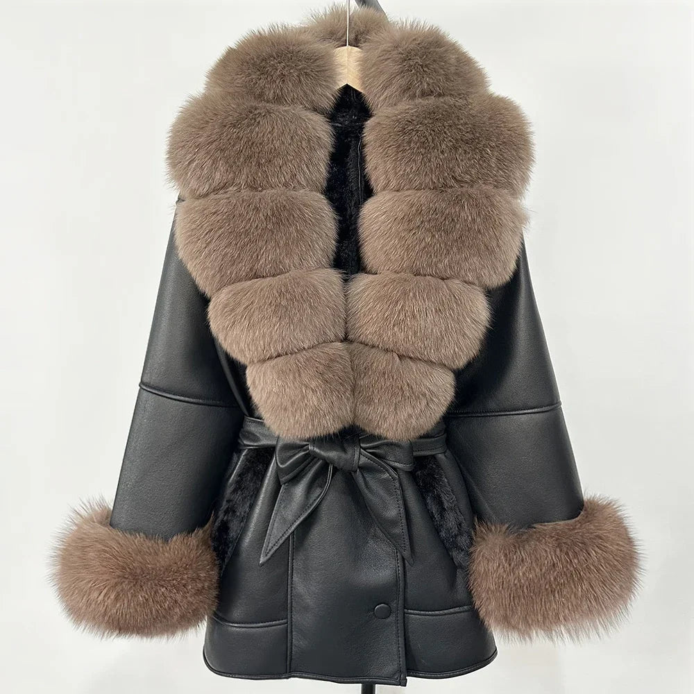 Women's Large Faux Fur Leather Jacket Warm Autumn Winter Outwear High Street