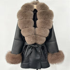 Women's Large Faux Fur Leather Jacket Warm Autumn Winter Outwear High Street