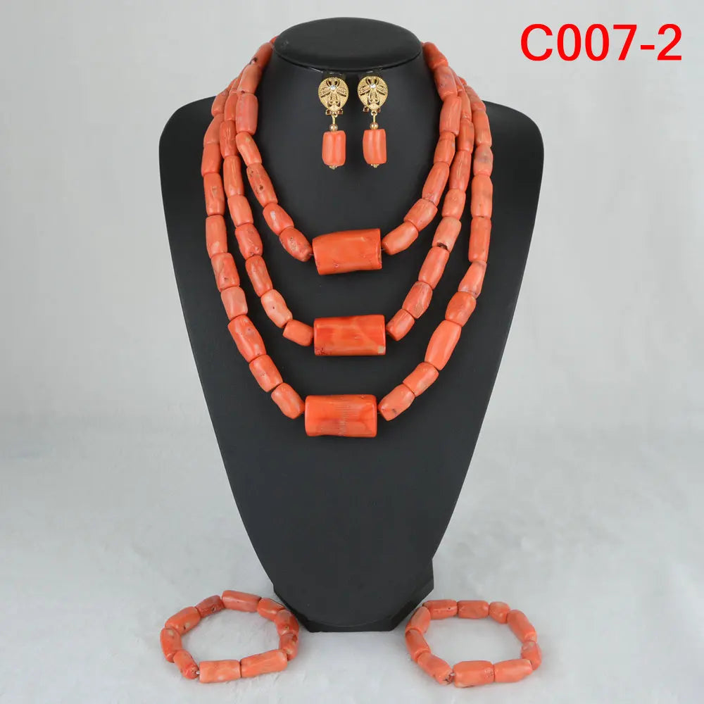 Latest Coral Jewelry Sets Nigerian Dubai Orange Necklace Sets of Beads African