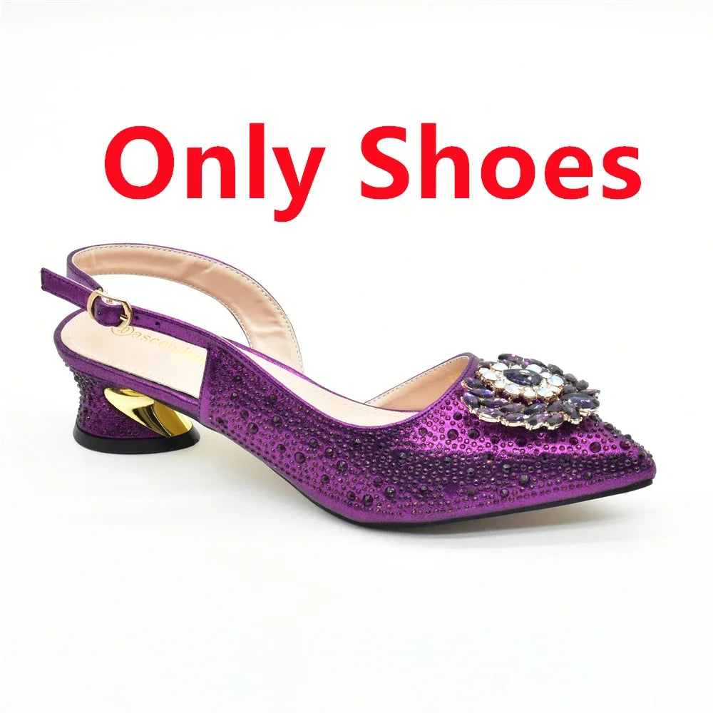 Elegant Italian Women's Rhinstone Pumps Heels Shoes and Bag Set To Match for