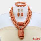 Latest Coral Jewelry Sets Nigerian Dubai Orange Necklace Sets of Beads African