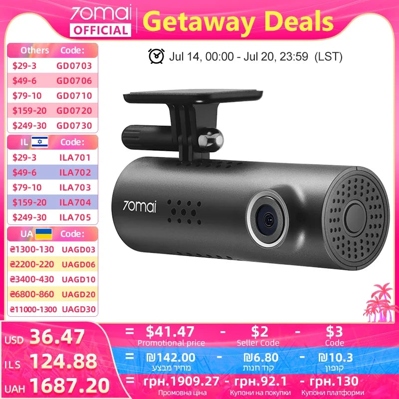 70mai Smart Dash Cam 3 M200  1080P WiFi Car Camera with Voice Control & Parking Mode
