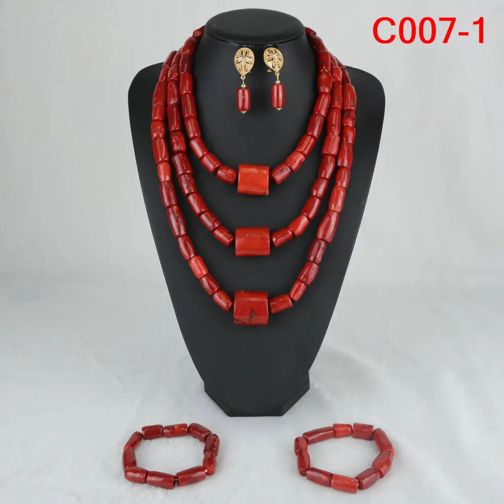 Latest Coral Jewelry Sets Nigerian Dubai Orange Necklace Sets of Beads African