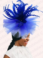 Kentucky Derby Big Fascinator Hat Women Wedding Elegant Feather Pillbox Cap