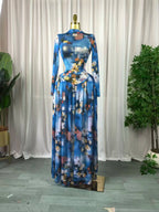 Women leaf Print patchwork smock Midi A-line Long Maxi Elegant Evening Dresses