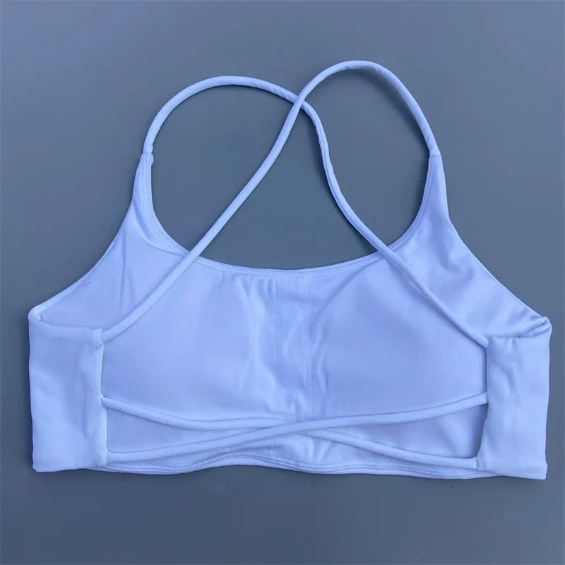 Women Sports Bra Sexy Cross Straps Back Fitness Bralette High Impact Gym Yoga Workout Crop Top Vest Push Up Running Underwear