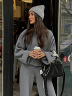 Women's Zip up Jacket And Wide Leg Pants Set Soft Knit Loose Long Sleeve Autumn Winter Casual Sweater Outfit