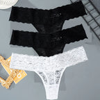 3PCS Lace Floral Women Panties Low Waist Breathable Briefs Female Thong Underwear M-2XL Solid Sexy G-String Transparent Panty