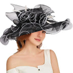 Women's Fascinators Organza Sun Hats Wide Brim Wedding Bride Tea Party Church