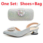 Elegant Italian Women's Rhinstone Pumps Heels Shoes and Bag Set To Match for