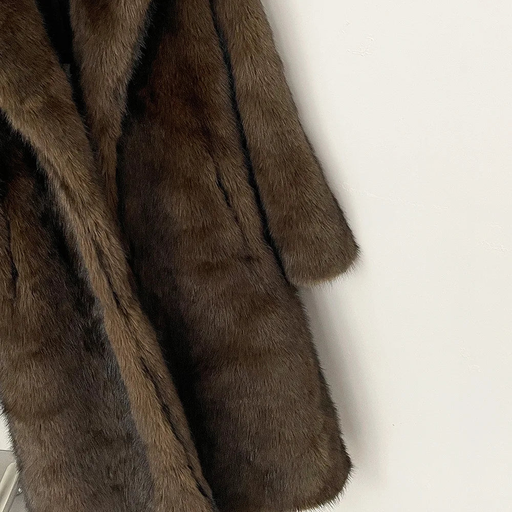 High Quality Long Length Woolen Faux Fur Coat Women's Autumn Winter Elegant Tailored Collar Jacket Non-Mink Fur Coats