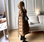 Winter Women's Ultra Light Warm Faux Fur Parka with Hooded Long Duck down Jacket White with Fur Collar Casual Snow Coat