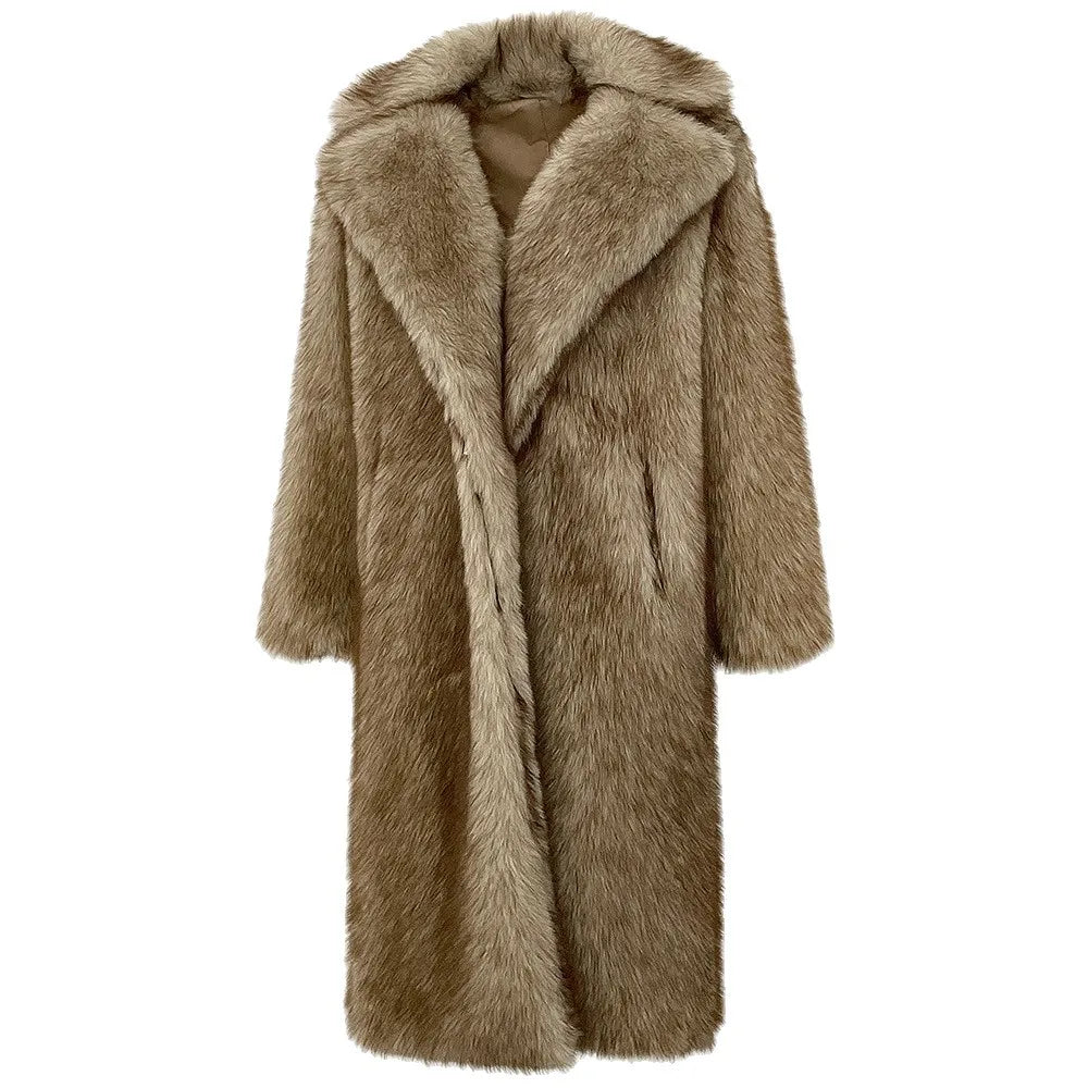 High Quality Long Length Woolen Faux Fur Coat Women's Autumn Winter Elegant Tailored Collar Jacket Non-Mink Fur Coats