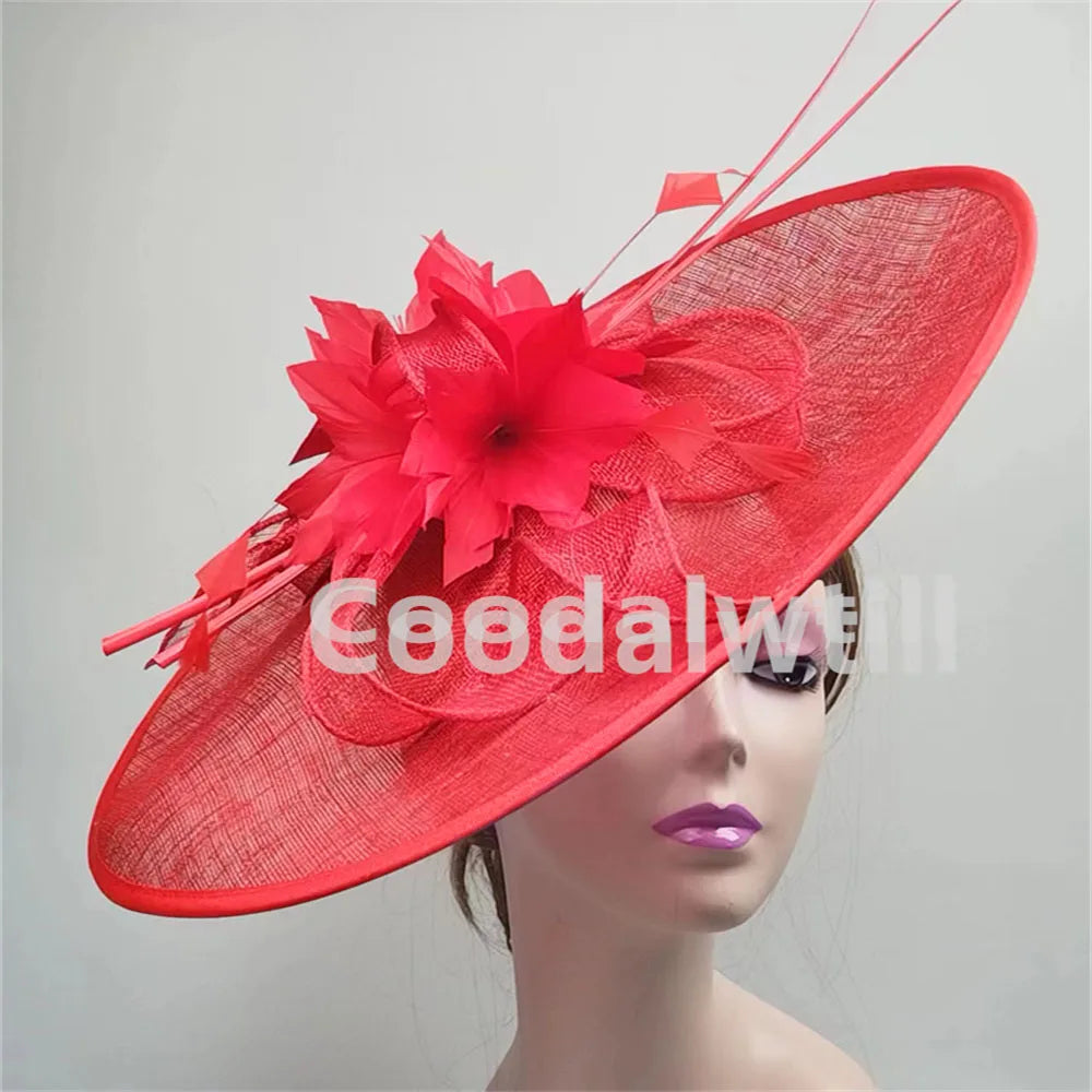Royal Ascot Big Fascinator Hat Women Kentucky Derby Feather Large Hat
