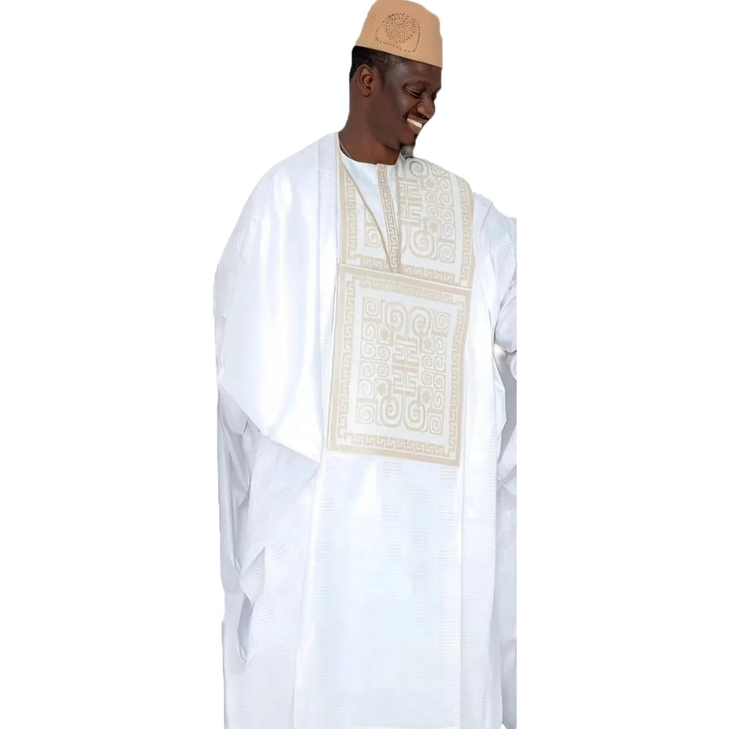 African Dresses For Couples Traditional  Bazin Embroidery Dresses Floor Length With Scarf