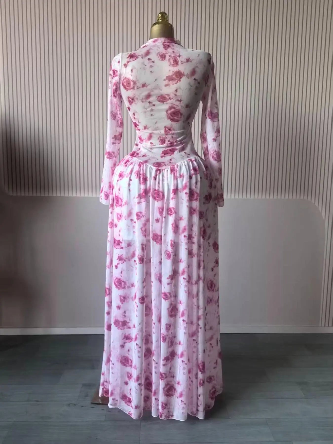 Women leaf Print patchwork smock Midi A-line Long Maxi Elegant Evening Dresses