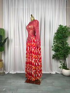 Women leaf Print patchwork smock Midi A-line Long Maxi Elegant Evening Dresses