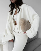 Women's Zip up Jacket And Wide Leg Pants Set Soft Knit Loose Long Sleeve Autumn Winter Casual Sweater Outfit