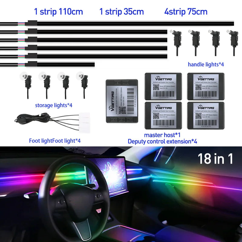Car Ambient Lights RGB 64 Color Universal LED Interior
