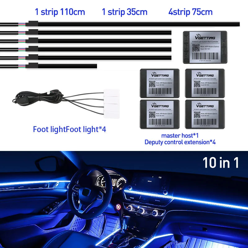 Car Ambient Lights RGB 64 Color Universal LED Interior