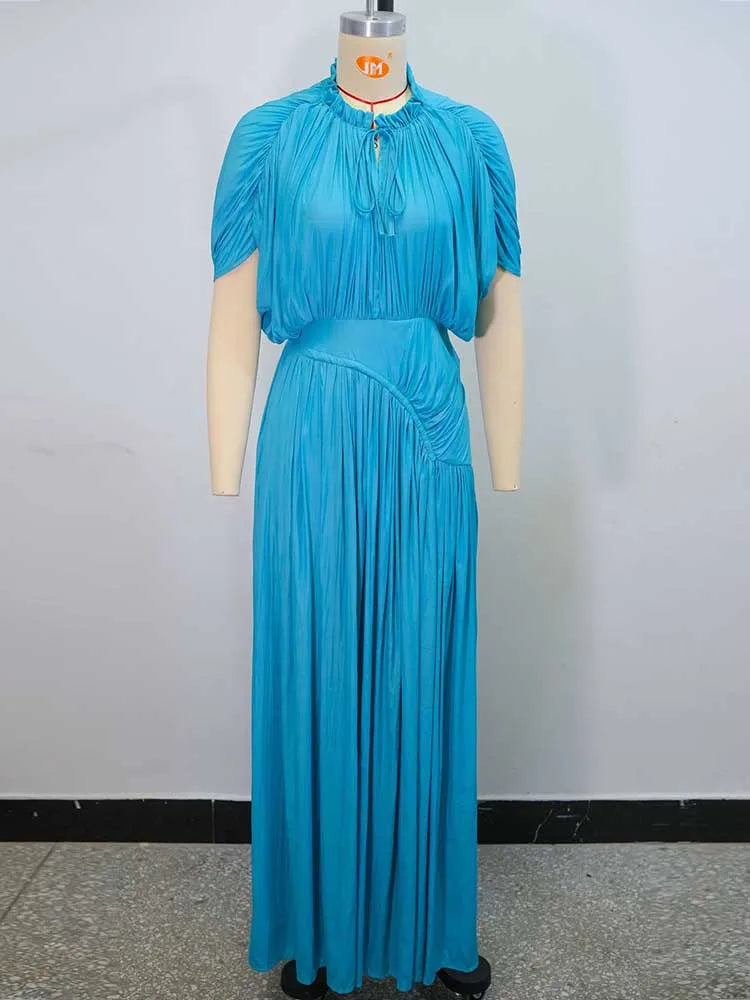Long Summer Dress Woman High Waist Draped Chic Sky Blue Dress Straight One Piece Casual Elegant Maxi Dresses for Evening