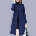 Women's Medium-Length Slimming Woolen Overcoat Autumn Winter plus Sizes Smooth Silhouette Single Breasted Button Closure