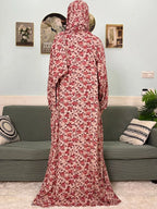 Women's Traditional Floral Ramadan Muslim Cotton Abayas Garment with attached Headscarf